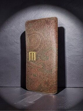 Vintage ETRO Paisley print Leather long Wallet with snap closure